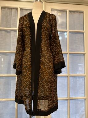 Ann Taylor Sheer Leopard-Print Kimono Robe in Brown and Black